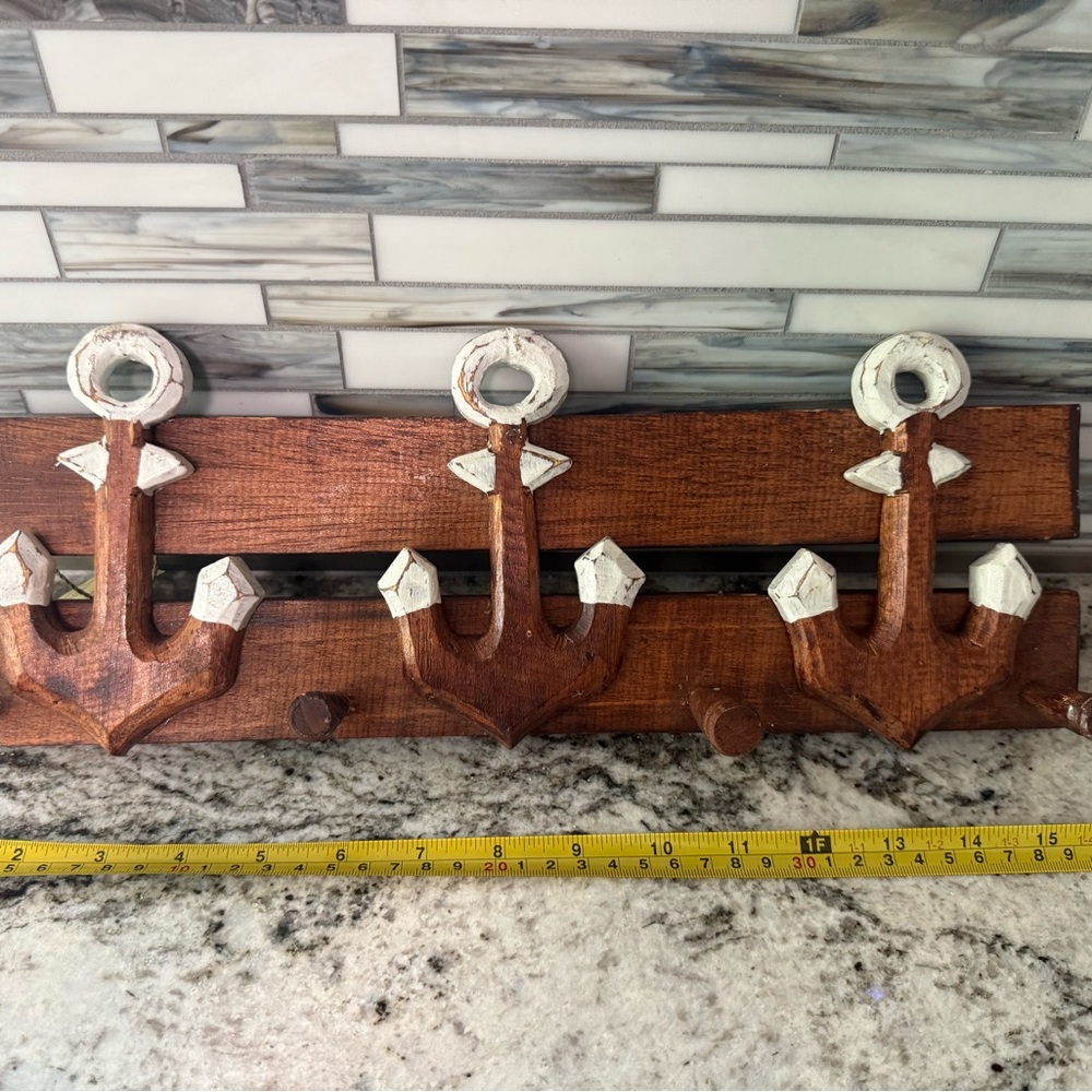 Rustic Anchor Wall Hooks - Brown and White